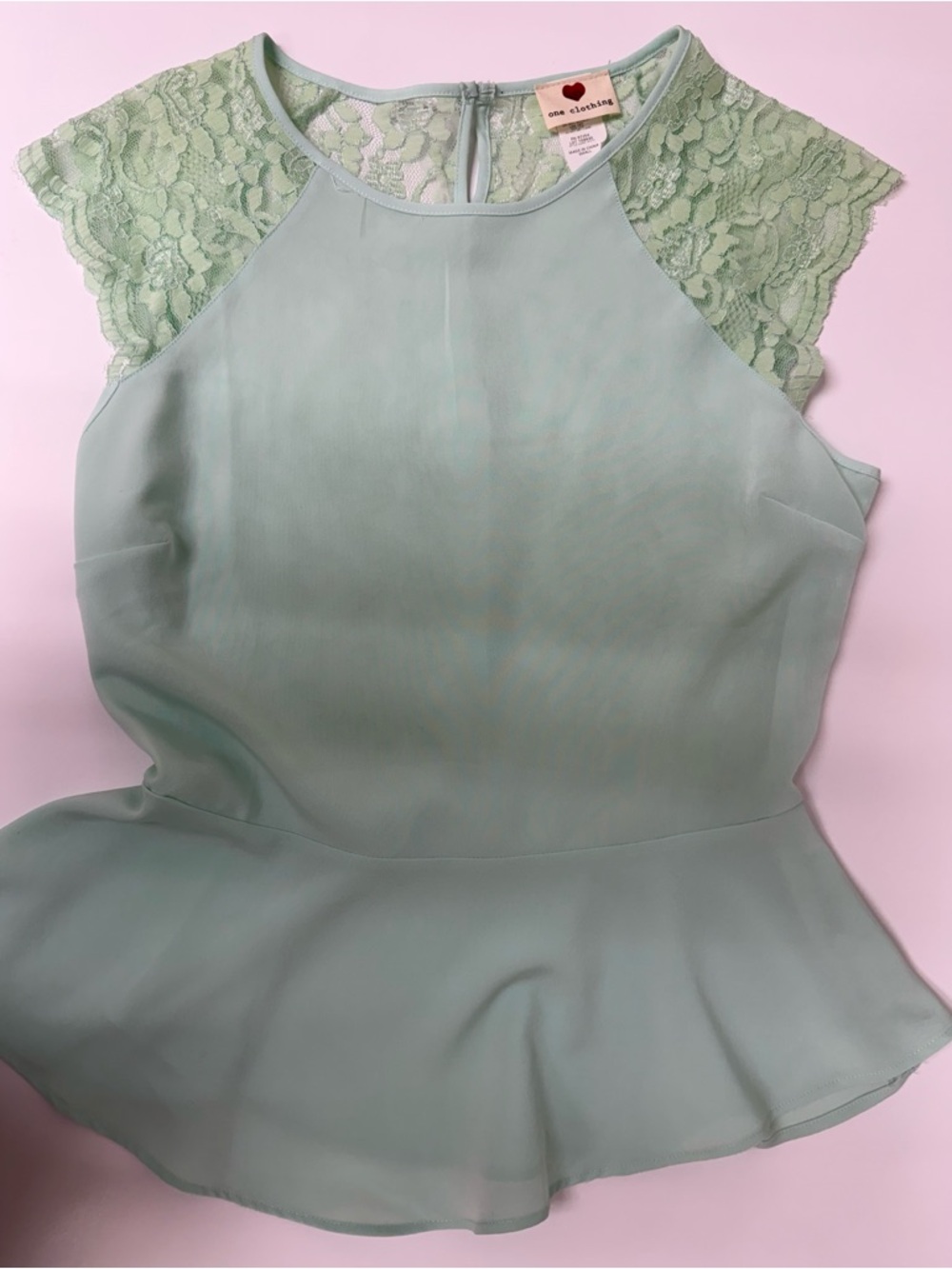 one clothing Mint Green Lace Detail Top